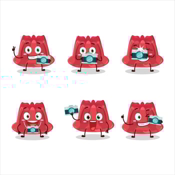 Photographer profession emoticon with red pudding cartoon character vector