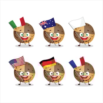 Sweet cookies cartoon character bring the flags of various countries vector
