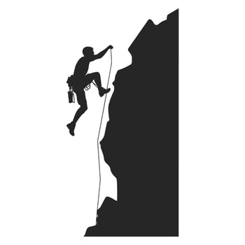 Mountain Climber Vector Silhouette Clipart, Rock climber black silhouette isolated on a white Background