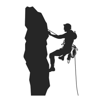 Mountain Climber Vector Silhouette Clipart, Rock climber black silhouette isolated on a white Background