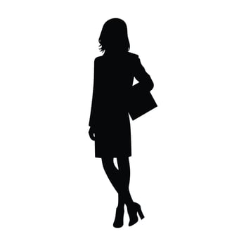 A Business woman vector Silhouette free, A Girl vector isolated on a white background, Corporate person Black vector