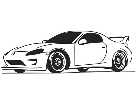 a black and white drawing of a sports car vector