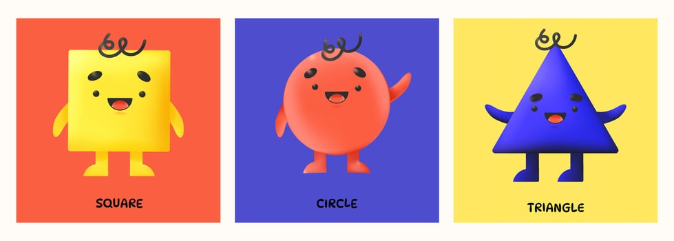 Funny 3D geometric different happy shapes vector