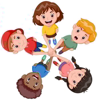 Cartoon children standing in a circle isolated on white background. Vector illustration