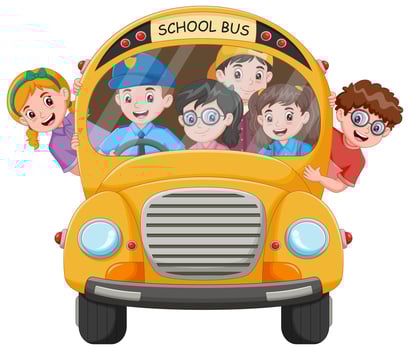 Cartoon Happy children on school bus. Vector illustration