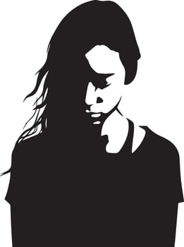 Sad Woman vector silhouette illustration, upset woman vector, tension woman vector