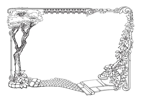 Outline border with tropical plants. Hand-drawn street plants frame. Vector. vector