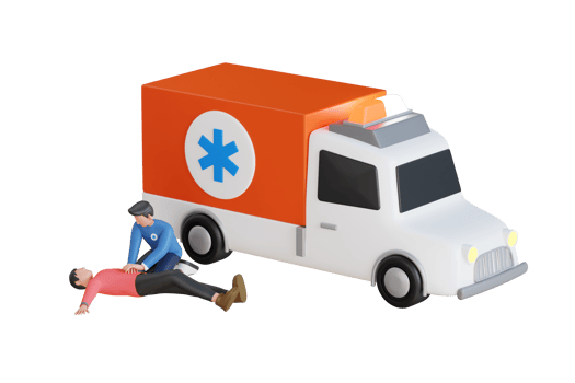 3d illustration of ambulance crew helping unconscious man on road. Emergency medical service at work. medic going to apply first aid png