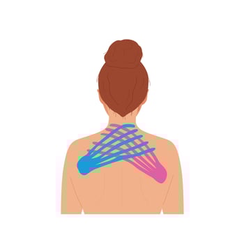 Lymphatic drainage kinesiotape taping for the posterior surface of the neck. Vector illustration isolated on the white background