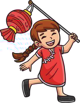 Year of the Dragon Child Holding Lantern Clipart vector