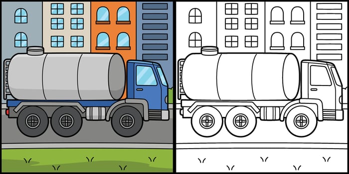 Water Truck Coloring Page Colored Illustration vector
