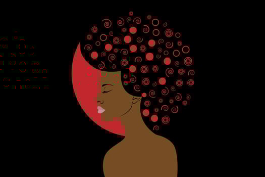 Portrait of African American Woman, dark skin female face with Afro curly hair, ethnic beauty logo design, hair style salon concept, vector isolated or black background