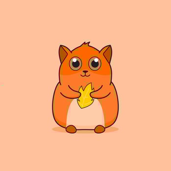 vector illustration of a cute hamster holding a dry leaf