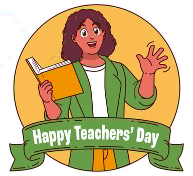 Happy teachers day with female teacher carrying books vector