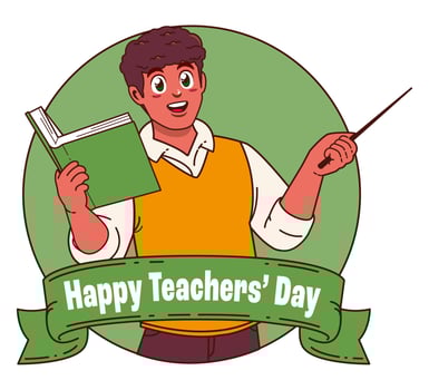 Happy teachers day with male teacher carrying books vector