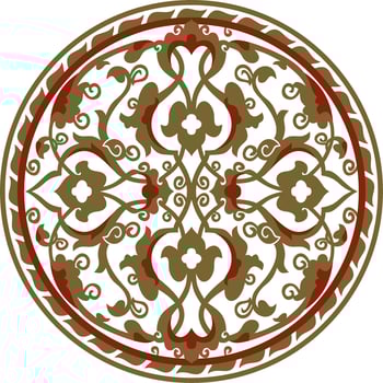 Vector red and gold arabic national round ornament. Ethnic circle, eastern and african peoples of asia, persia, iran, iraq, syria