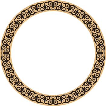 Vector gold and black Kazakh national round pattern, frame.