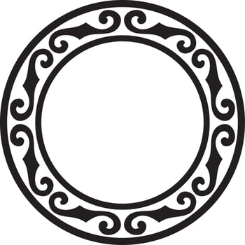 Vector black monochrome round Kazakh national ornament. Ethnic pattern of the peoples of the Great Steppe, Mongols, Kyrgyz, Kalmyks, Buryats. circle, frame border