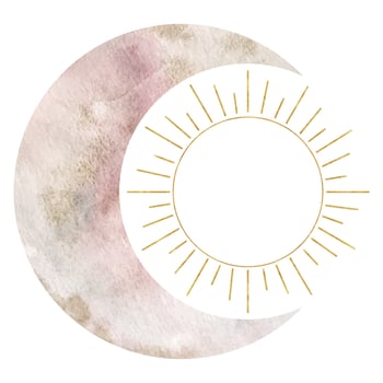 Crescent moon and sun. Esoteric signs and symbols. Watercolor illustrations on the topic of astrology. Isolated. Minimalistic illustration for design, print, fabric or background. vector