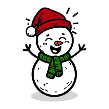 Vector cartoon snowman with red Santa hat, hand drawn isolated on white background