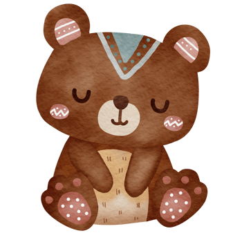 Cute baby teddy bear Cartoon Tribal forest woodland animal character. png
