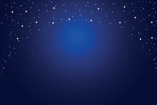 Scene of white stars and small gold sparkles on a blue gradient background. Scene or design element for New Year cards. Vector illustration.