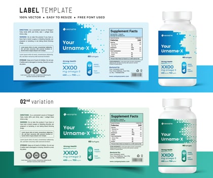 Multi vitamin label sticker design and natural food supplement banner packaging, bottle jar label medicine health nutrition medicine tablet product print vector. vector
