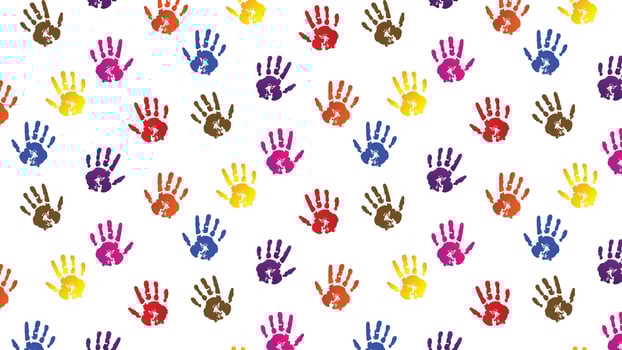 Happy Holi Festival Poster Background, Colorful Handprints isolated on white background vector