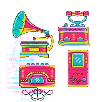 90s technology objects vector illustrations set