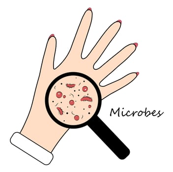 Microbes on a human hand vector