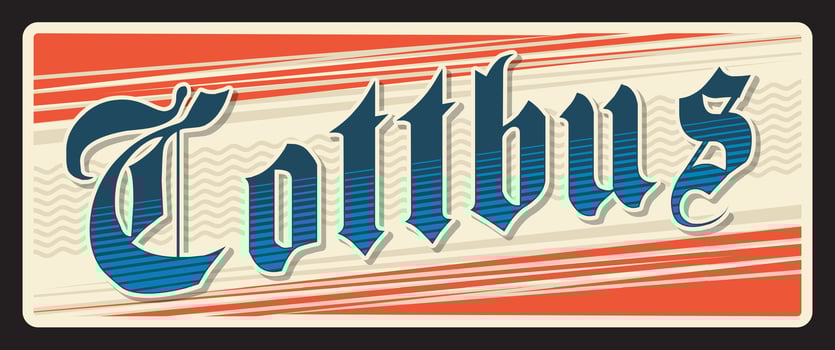 Cottbus German town, retro travel plate vector