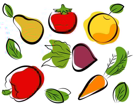 Vegetables and fruits on a white background vector