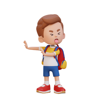 3D cute kid character rejection pose png