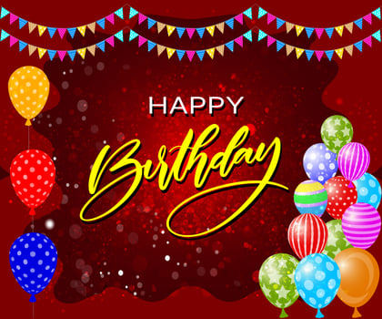 Happy birthday to you text with balloon and confetti decoration element for birth day celebration greeting card design. Vector illustration