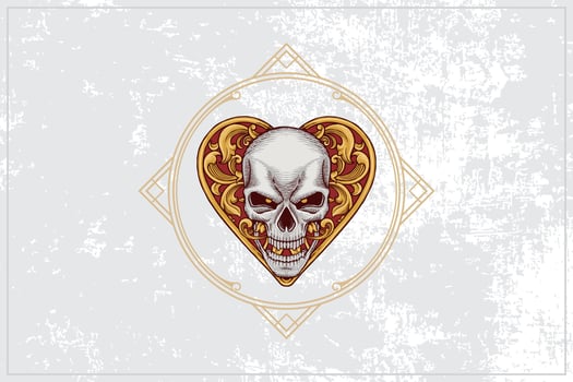 Ace of Hearts poker card skull icon with a classic and vintage red base vector