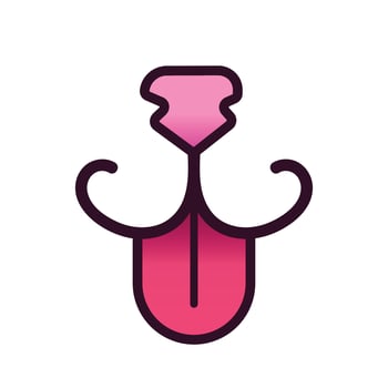 Colored dog or cat animal mouth vector icon illustration with pink nose and red mouth outlined isolated on square white background. Simple flat cartoon art styled drawing.