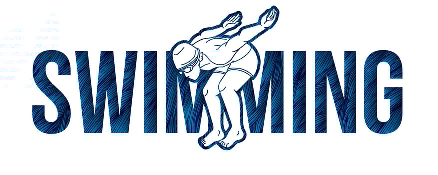Swimming Text with Swimmer Action Cartoon Sport vector