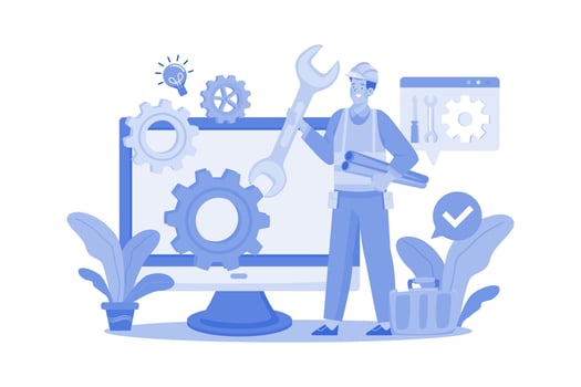 Mechanic Character Holding Wrench And Plastic Pipe vector