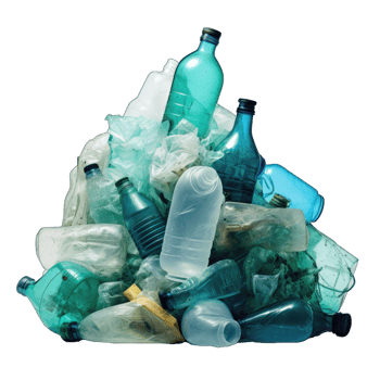 Pile of bottle plastic. Plastic pollution transparent background. Plastic bottles arrangement for ecology posters, environment protection, save the ocean, Earth day posters, social media, AI Generated png