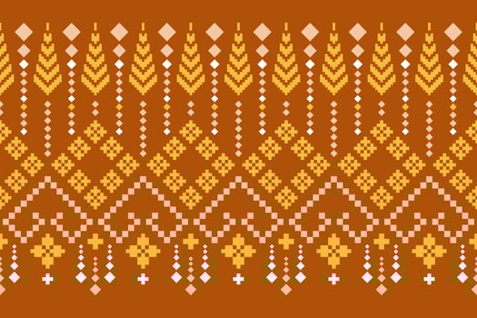 Orange vintages cross stitch traditional ethnic pattern paisley flower Ikat background abstract Aztec African Indonesian Indian seamless pattern for fabric print cloth dress carpet curtains and sarong vector