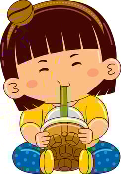 girl kids drinking iced bubble vector illustration