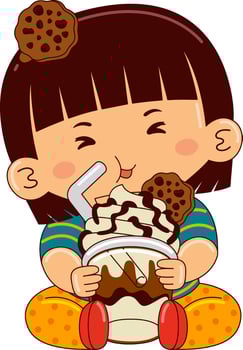 girl kids drinking iced bubble vector illustration