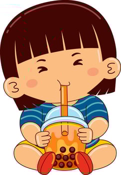 girl kids drinking iced bubble vector illustration