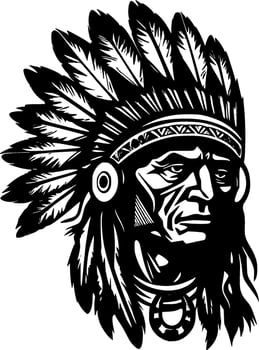 Indian Chief - Black and White Isolated Icon - Vector illustration