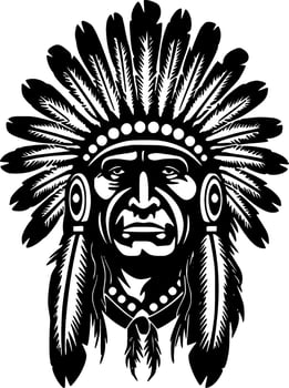Indian Chief - Black and White Isolated Icon - Vector illustration