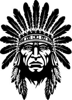 Indian Chief, Black and White Vector illustration