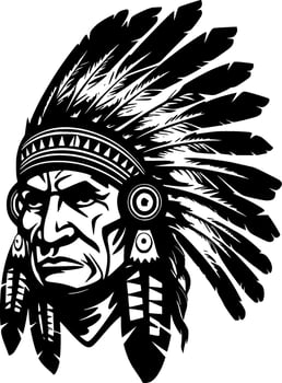 Indian Chief, Black and White Vector illustration