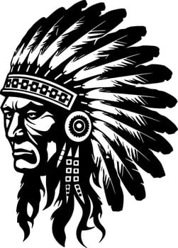 Indian Chief, Black and White Vector illustration