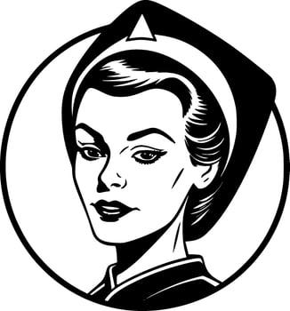 Nurse, Black and White Vector illustration