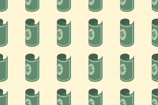 Roll of money seamless pattern. Background with green banknotes and dollar bills. Template for packing, design, wallpaper, vector illustration.